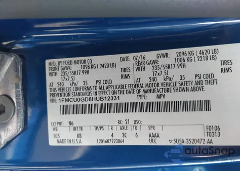 2017 Ford Escape Se from USA, damaged, VIN 1FMCU0GD8HUB12331